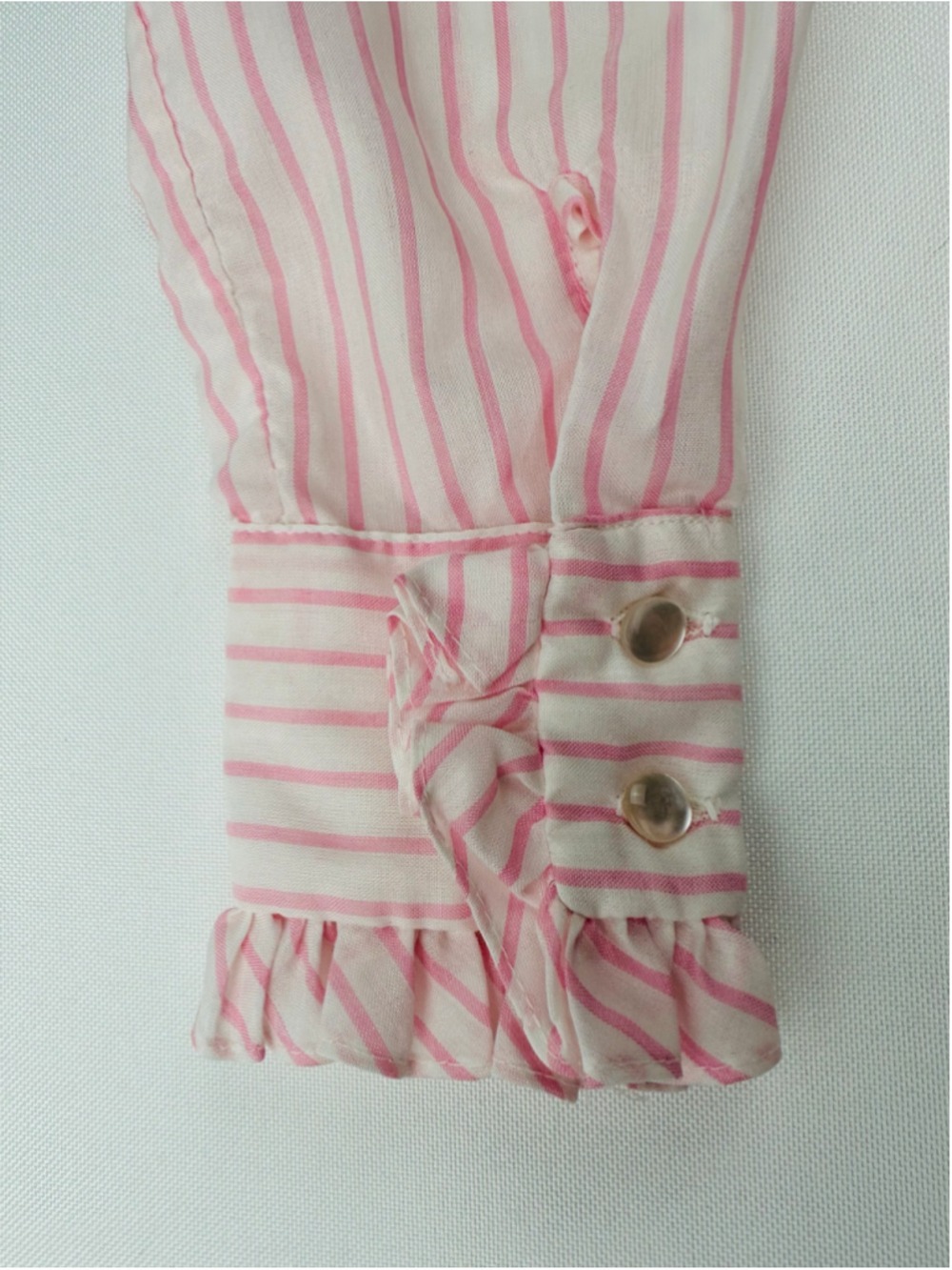 Vintage 1980s Ellen Tracy Pink Candy Stripe Ruffle Blouse Size 7 - Picture 8 of 10
